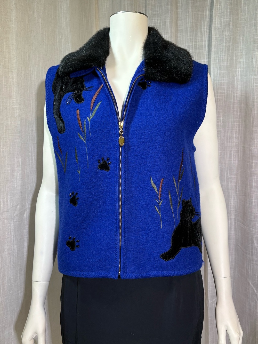 Lisa International Cobalt Blue Wool Panther Vest